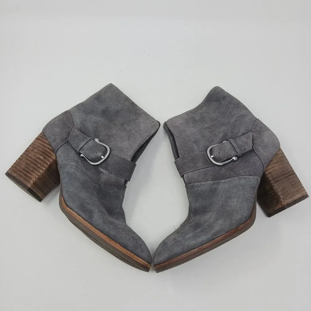 Isola LAVOY Gray Suede Heeled Ankle Boots With Buckle Strap Size 9.5M Leather